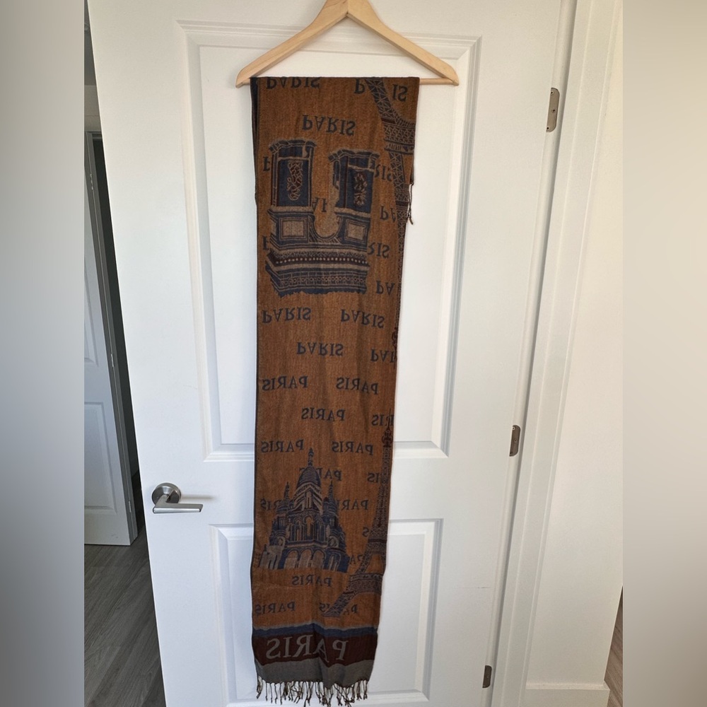 Brown and Blue Paris Themed Scarf